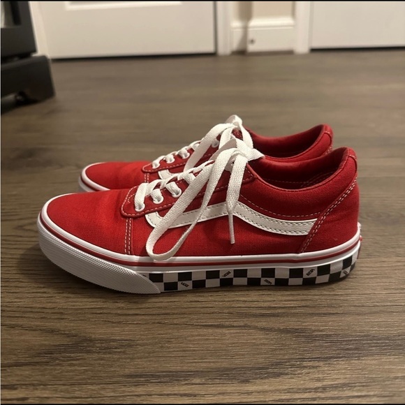 Red Vans With Checkered Soles - Picture 1 of 5